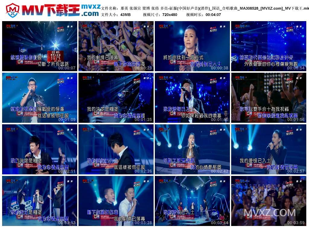 那英 张颌宣 梁博 张伟 多亮-征服(中国好声音)(消伴)_国语_合唱歌曲_MA308528